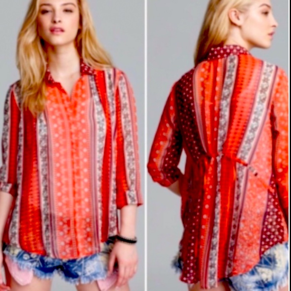 Free People Long sleeve Sheer Floral Blouse